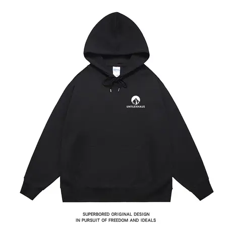 黑色连帽小众设计感潮流字母卫衣男2023秋冬宽松美式休闲长袖上衣商品大图