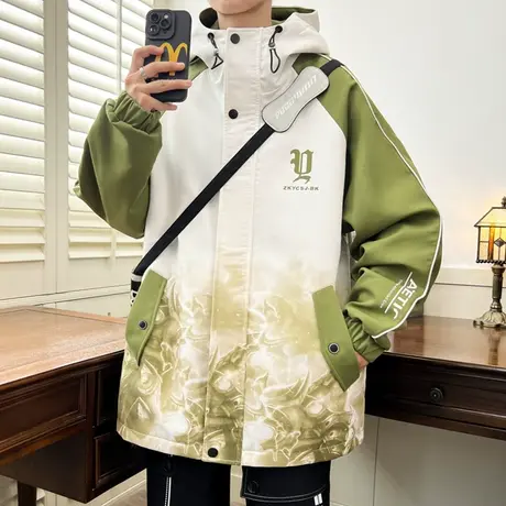 冲锋衣男款秋季潮流渐层夹克新款青少年印花户外休闲运动连帽外套商品大图