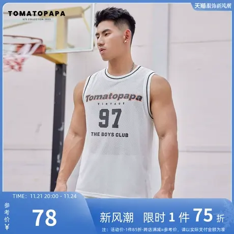TOMATOPAPA背心圆领基础百搭夏潮牌字母印花无袖学生少年篮球上衣商品大图