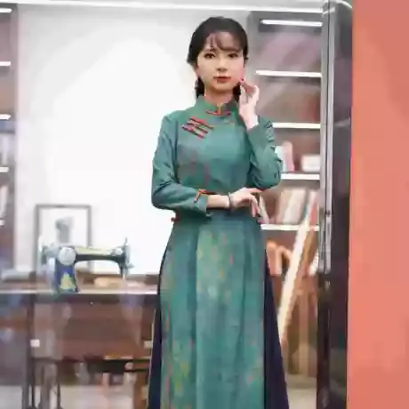 筠雅改良旗袍新款2023年轻款气质连衣裙女春季妈妈装盘扣中式长裙图片