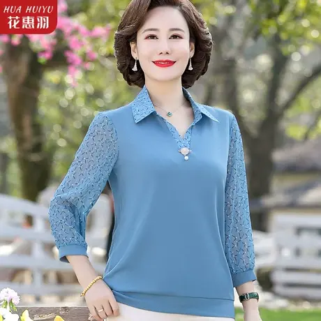 妈妈春秋套装洋气长袖T恤遮肚小衫40岁50中年女雪纺上衣秋装衬衫图片