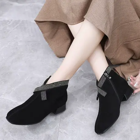 磨砂羊皮平底大码加肥加宽女靴41一43鞋子女2023新款爆款冬季短靴商品大图