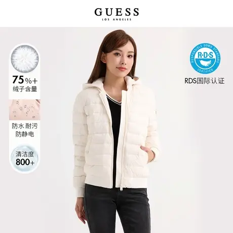 【38上新季】GUESS女士纯色轻薄休闲短款连帽羽绒服图片