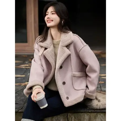时尚气质外套2023年冬季新款女翻领加绒加厚百搭温柔短款皮草上衣商品大图