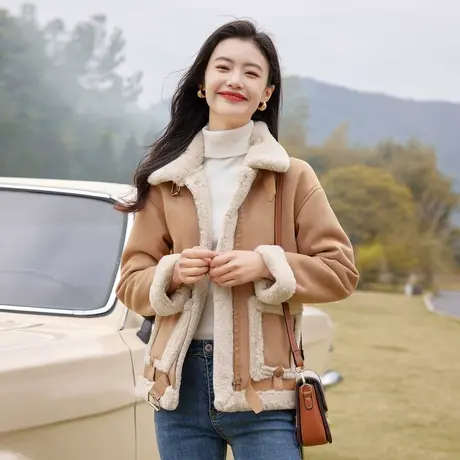 时尚气质保暖皮草外套2022年冬季新款女士简约宽松显瘦通勤机车服商品大图