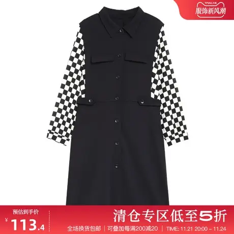 胖mm大码女装2024春季新款裙子洋气宽松显瘦遮肚假两件格子连衣裙图片