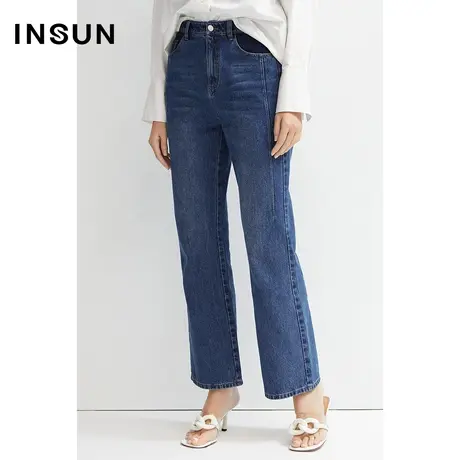 INSUN恩裳春季百搭修身微喇纯棉牛仔裤图片