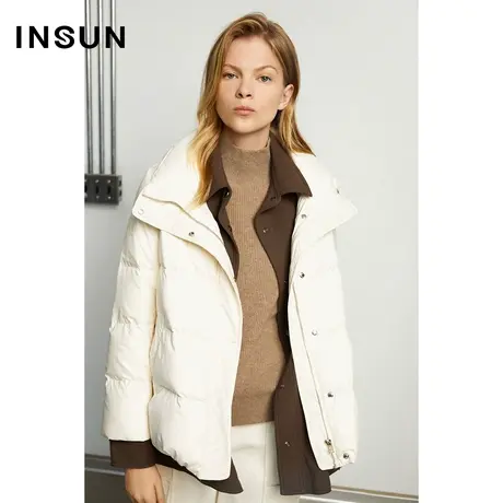 INSUN恩裳冬季修身拼接假两件鹅绒羽绒服商品大图