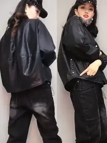 皮衣女2023秋季新款短款韩版减龄休闲宽松百搭pu皮夹克外套ins潮商品大图