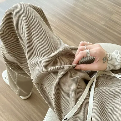 浅色窄版阔腿裤女春秋季2023新款高腰显瘦宽松直筒拖地垂感休闲裤商品大图