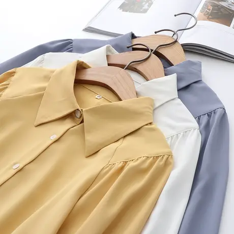 韩版盐系白色雪纺长袖衬衫女春秋复古港味宽松百搭设计感小众衬衣图片