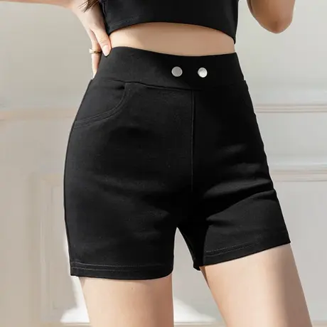 黑色弹力高腰休闲裤女装春季外穿辣妹小个子显瘦a字裤子西装短裤商品大图