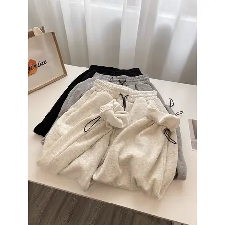 高腰阔腿运动束脚卫裤女加绒加厚保暖秋冬装休闲跑步长裤ins潮牌商品大图