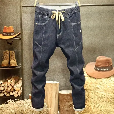 潮牌拼接牛仔裤男士2024新款宽松休闲长裤子春秋款日系男款哈伦裤商品大图