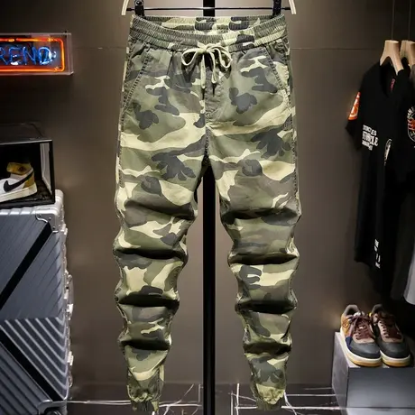 夏季薄款美式休闲裤男潮牌工装裤男宽松束脚迷彩裤小脚九分裤百搭商品大图