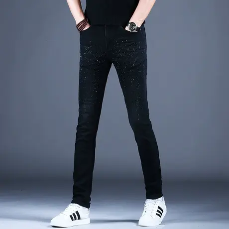 轻奢烫钻牛仔裤男款修身小脚弹力2023秋冬季新款休闲男裤高档潮牌商品大图