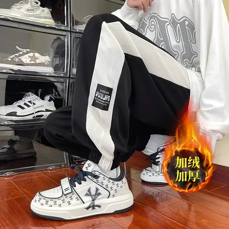 运动裤男秋冬季男士休闲裤宽松潮流束脚针织裤男卫裤加厚绒裤子男商品大图