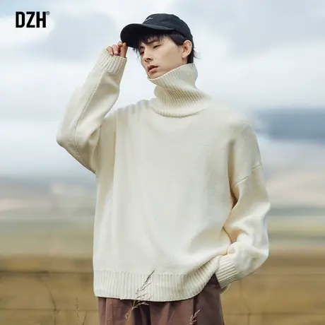 男士秋冬慵懒风高领毛衣男2023年新款白色长袖针织衫百搭线衣外套商品大图