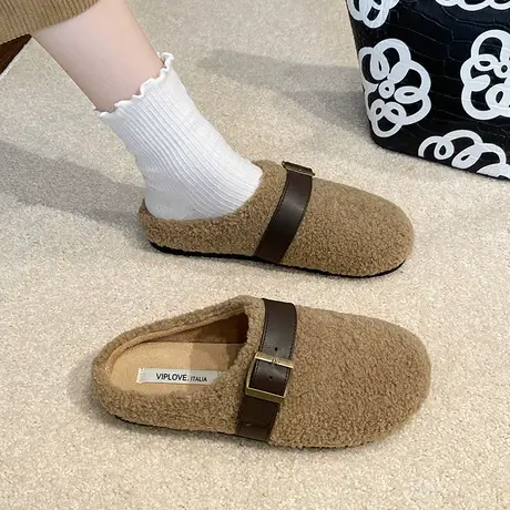 百搭包头半拖鞋女外穿秋季毛毛鞋2024年新款配裙子平底复古女鞋子商品大图