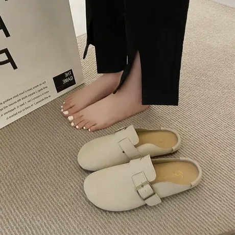 包头半拖鞋女外穿2024年新款夏季复古百搭平底防滑懒人穆勒凉拖鞋商品大图