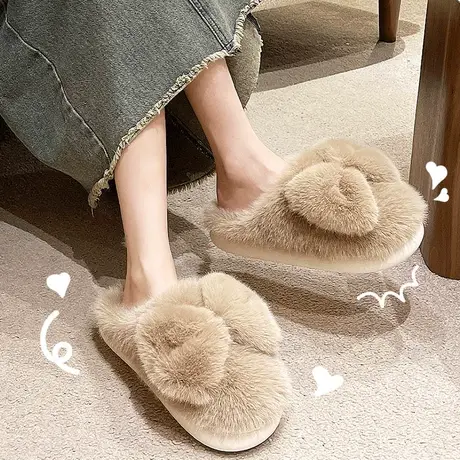 2025新款蝴蝶结毛毛拖鞋女秋冬季室内家居可爱厚底防滑保暖棉拖鞋图片