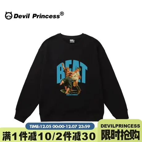 美式街头潮牌黑色无帽卫衣女oversize大版无性别穿搭超火套头上衣商品大图