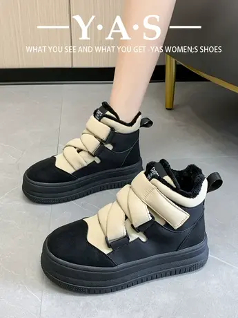 厚底高帮鞋女秋冬季加绒大棉鞋子2023新款雪地棉女款秋冬时装靴潮商品大图