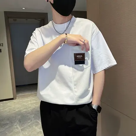 重磅T恤男夏季ins潮牌时尚短袖2023新款夏装拼接痞帅休闲半袖体恤商品大图