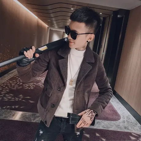 呢子西服秋冬毛呢短款修身夹克外套帅气休闲ins网红潮牌男小西装商品大图