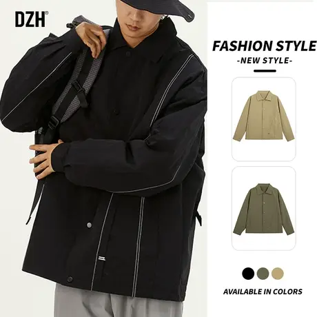 男士黑色衬衫领外套男春秋高级感衣服工装夹克男装2024年新款衬衣商品大图