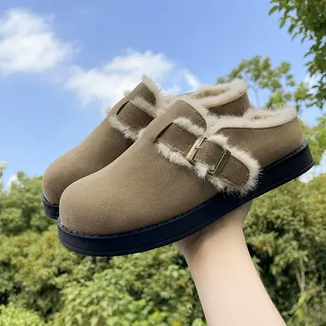 2024秋冬季新款爆款懒人加绒毛毛勃肯鞋女厚底包头半拖博肯鞋外穿商品大图