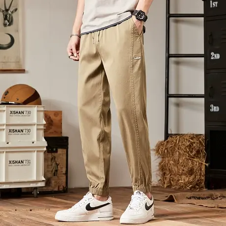 夏天冰丝九分束脚夏季薄款休闲裤男士卡其色阿美咔叽工装裤男裤子商品大图