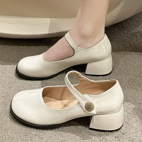 黑色玛丽珍鞋女2024新款春秋季粗跟高跟鞋复古厚底小皮鞋法式单鞋商品大图