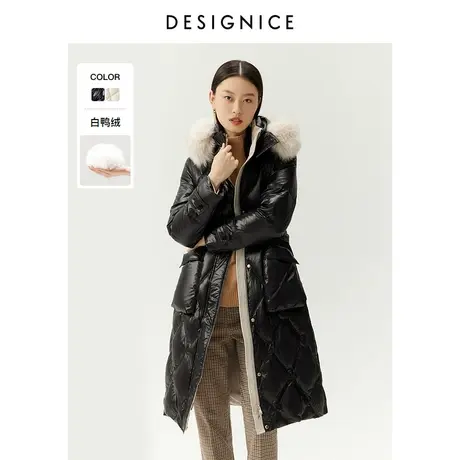 迪赛尼斯冬通勤风气质秋冬通勤风白鸭绒长款毛领过膝加厚羽绒服女商品大图
