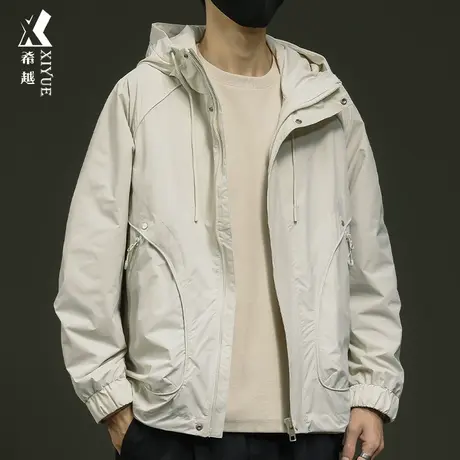 希越美式连帽夹克男2024年春秋新款宽松大码男士潮流外套户外三防商品大图