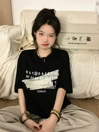 美式复古纯棉短袖t恤女夏季大码宽松潮牌ins半袖设计感小众上衣服商品大图