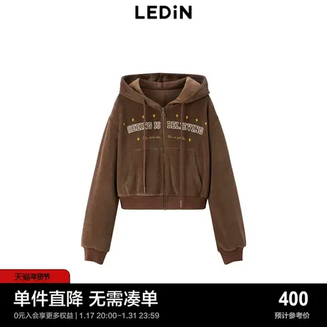 【商场同款】乐町复古学院风外套短款上衣连帽开衫卫衣C2BBD4129图片