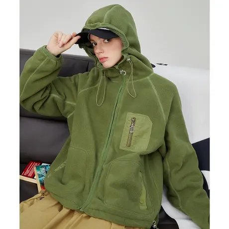 a022024春季新款山系颗粒绒连帽纯色保暖上衣休闲宽松女式外套图片