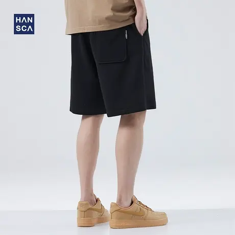 hansca黑色休闲短裤男宽松直筒夏季新款简约纯色篮球运动五分裤子商品大图