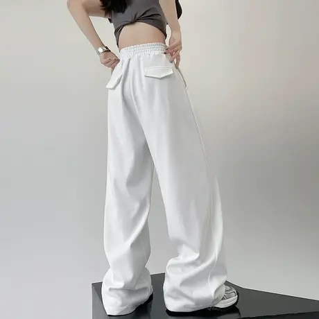 白色阔腿裤女春秋2024新款高腰垂感慵懒休闲卫裤运动裤软糯风长裤商品大图