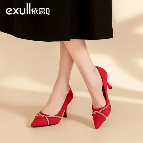 依思q高跟鞋设计感小众气质名媛水钻磨砂性感女神范宴会单鞋尖头商品大图