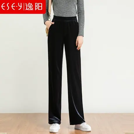 逸阳2023春秋新款高腰金丝绒直筒拖地裤女垂顺宽松显瘦大码阔腿裤商品大图
