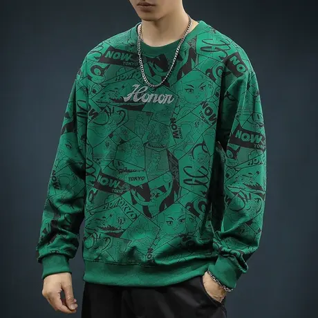 春秋款男士潮牌痞帅印花圆领卫衣秋季男生高级感长袖上衣秋天男装商品大图