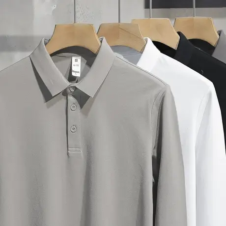 珠地棉polo衫长袖t恤男翻领保罗商务带领内搭打底衫纯色有领秋衣商品大图