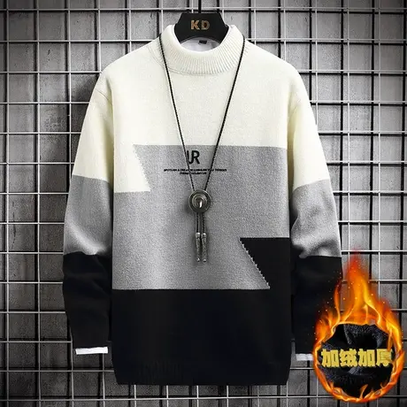 毛衣男士加厚水貂绒半高领宽松秋冬保暖内搭冬季针织衫中领线衣服图片