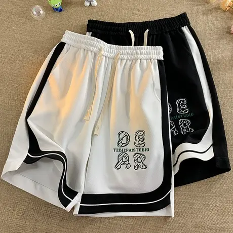 美式高街运动短裤男夏季薄款条纹裤子潮牌大码直筒宽松休闲五分裤商品大图