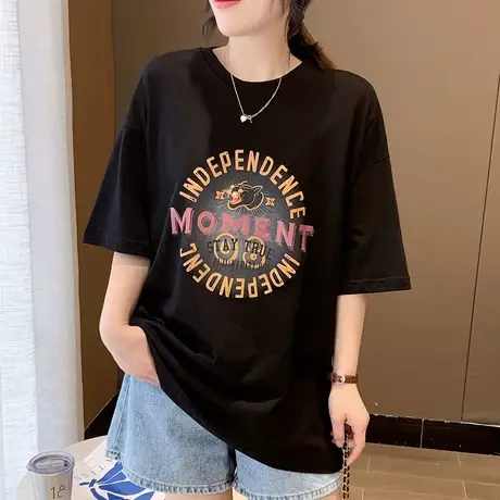 2022春夏季新款韩版宽松短袖大版t恤女中长款体恤上衣半袖打底衫图片
