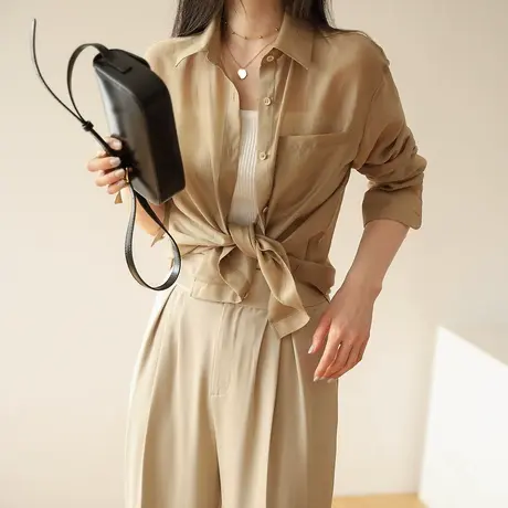 衬衫女新款2023年日系黄色上衣春秋复古港味设计感法式衬衣外套图片