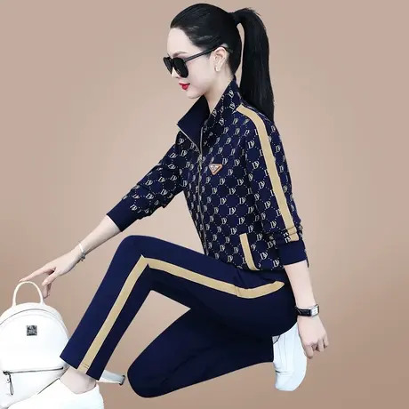 休闲立领运动套装女春秋2023年时尚显瘦拉链卫衣外套长裤两件套潮商品大图