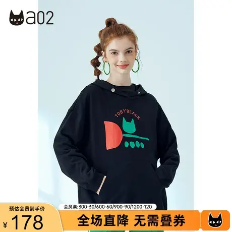 a02宽松印花图案连帽卫衣女秋新款潮流套头卫衣甜美风上衣女商品大图